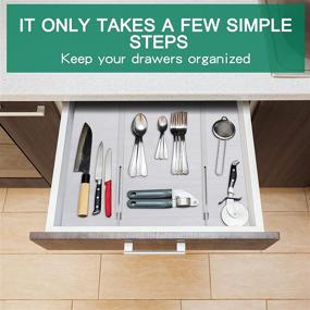 img 2 attached to 🎍 Bamboo Adjustable Drawer Dividers: Expandable Organizer for Kitchen, Clothes, Bedroom, Bathroom, and Office - 4-Pack 17-22IN (Gray)