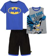 warner bros. batman and the flash superhero short sleeve t-shirt, tank top, and mesh shorts set for justice league boys logo