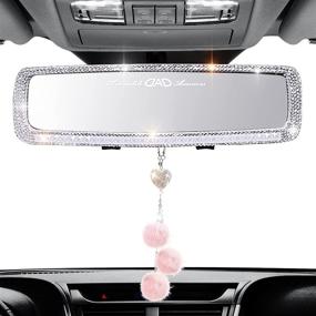 img 4 attached to JUJUMUS Rear View Mirror: Stylish Bling Car Mirror Hanging Accessories for Women & Men - Rhinestone Rear View Mirror Cover, Car Decorative Accessories for Women (White-B)