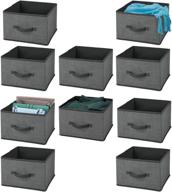 mdesign soft fabric cube storage organizer bin box with open top and front handle for closet, bedroom, bathroom, entryway, office - textured print, charcoal gray/black (pack of 10) logo