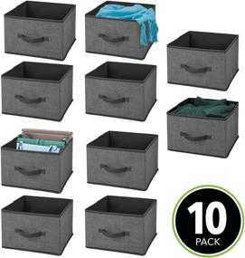 img 3 attached to mDesign Soft Fabric Cube Storage Organizer Bin Box with Open Top and Front Handle for Closet, Bedroom, Bathroom, Entryway, Office - Textured Print, Charcoal Gray/Black (Pack of 10)