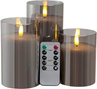 🕯️ rsxceom gray glass flickering flameless candles, indoor battery operated led candles with 10-key remote timers, pillar candles, melt-free, dancing flame, size: d3"x h4", h5", h6", set of 3 логотип