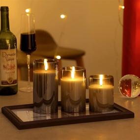 img 1 attached to 🕯️ RSXCEOM Gray Glass Flickering Flameless Candles, Indoor Battery Operated LED Candles with 10-Key Remote Timers, Pillar Candles, Melt-Free, Dancing Flame, Size: D3"x H4", H5", H6", Set of 3