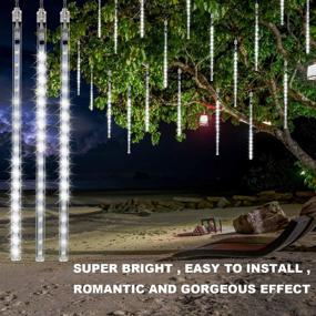 img 1 attached to OMGAI LED Meteor Shower Rain Lights - Waterproof Drop Icicle Snow Falling Raindrop 30cm 8 Tubes Cascading Lights: Perfect for Wedding, Xmas & Home Décor, Cool White