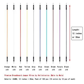 img 2 attached to 🔌 100-Pack Premium Square Head Male to Male Breadboard Jumper Wires 0.1'' 24AWG by Hellotronics - 10 Colors, 30CM Length (1P M/M)