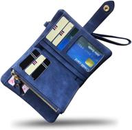 💼 stylish aoxonel women's small bifold leather wallet: rfid blocking ladies wristlet with card holder, id window & coin purse in blue logo