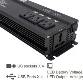 img 3 attached to 💡 Cantonape 1000W/2000W(Surge) Car Power Inverter: High Performance DC 12V to 110V AC with 4 Outlets, 4 USB Ports, LED Display (1000W-BLACK)