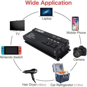 img 2 attached to 💡 Cantonape 1000W/2000W(Surge) Car Power Inverter: High Performance DC 12V to 110V AC with 4 Outlets, 4 USB Ports, LED Display (1000W-BLACK)