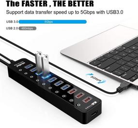 img 3 attached to 🔌 Atolla Powered 11-Port USB 3.0 Hub with 7 Data Ports, 4 Smart Charging Ports, On/Off Switches, and 12V/4A Power Adapter - USB 3.0 Splitter for Enhanced Performance