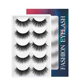 img 4 attached to 👁️ 5D Faux Mink Eyelashes - Handmade Luxurious Fluffy Natural False Eyelashes - Long Soft Reusable Dramatic Eyelashes - 5 Pairs (5D-O5)