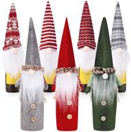 christmas gnome wine bottle covers set of 7, including 3 red santa claus bottle bags and 4 handmade swedish tomte gnome wine bottle toppers – ideal for christmas party and holiday table decor логотип