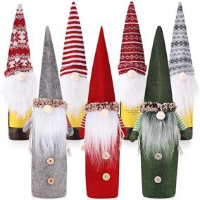 img 4 attached to Christmas Gnome Wine Bottle Covers Set of 7, including 3 Red Santa Claus Bottle Bags and 4 Handmade Swedish Tomte Gnome Wine Bottle Toppers – Ideal for Christmas Party and Holiday Table Decor