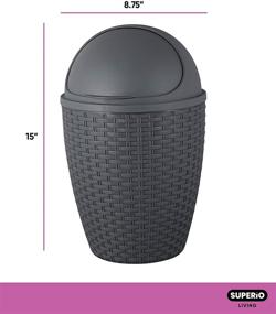 img 2 attached to 🗑️ Superio 7.5 Qt. Charcoal Gray Round Trash Can with Roll Up Lid - Compact Wicker Trash Bin for Bathroom, Office