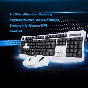 img 2 attached to Soke-Six Wireless Gaming Keyboard Mouse Combo, Waterproof Multimedia 2.4GHz, Ergonomic USB Cordless Mouse with DPI Control for PC Laptop Desktop (White)