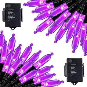 img 4 attached to 🎃 17.8 Feet 50 LED Halloween Purple String Lights - 2 Pack Battery Operated Fairy Lights for Outdoor Indoor Decoration - Waterproof, 8 Modes - Ideal for Christmas Tree, Holiday Party, Patio Décor
