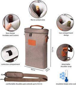 img 3 attached to 🍷 Insulated Wine Tote - Vegan Leather 2 Bottle Wine Carrier | Corkscrew Pocket and Shoulder Strap Included