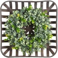 🍃 20-inch artificial green leaves farmhouse boxwood wreath with square tobacco basket for front door - large indoor/outdoor fall or autumn door wreath decor for wall or home decorations логотип