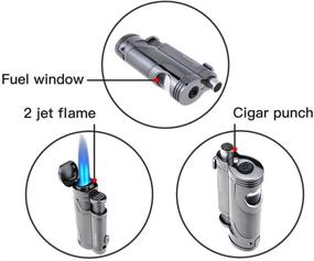 img 1 attached to 🔥 Refillable Butane Cigar Torch Lighter with Punch Cutter - Set of 2 Jet Flames, Windproof and Strong