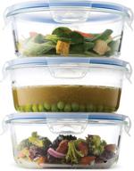 🥘 premium round glass meal prep containers - 3 pack (32oz) bpa-free leakproof food storage containers with airtight locking lids - freezer-to-oven safe, ideal for on-the-go portion control lunch containers logo