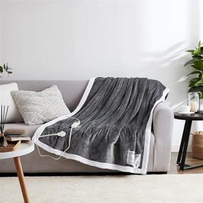 img 4 attached to 🔥 Heated Blanket Electric Throw - EHEYCIGA with 10 Heating Levels, 4 Hours Auto Off, Super Cozy Fluffy, Machine Washable Flannel Electric Throw with Fast Heating for Couch - Grey (50 x 60 Inches)