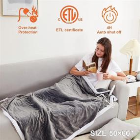 img 2 attached to 🔥 Heated Blanket Electric Throw - EHEYCIGA with 10 Heating Levels, 4 Hours Auto Off, Super Cozy Fluffy, Machine Washable Flannel Electric Throw with Fast Heating for Couch - Grey (50 x 60 Inches)