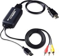 deep black hdmi to rca converter: 1080p cvbs composite audio video cable for pc, laptop, xbox, ps3, ps4, tv, vhs, camera, dvd, and more! logo