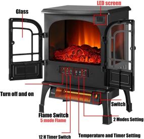 img 4 attached to Электрический каминный обогреватель 1500W с пультом дистанционного управления | Самостоятельностоящая печь с термостатом | Сертифицировано ETL | 3D огонь | Защита от перегрева | Таймер 12 часов | Черный