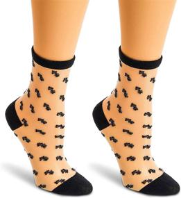 img 1 attached to 🧦 Sheer Ankle Socks: Stripes, Argyle & Bow Patterns, Black & White (3 Pairs)