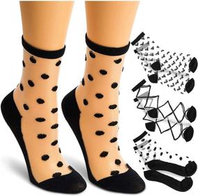 img 4 attached to 🧦 Sheer Ankle Socks: Stripes, Argyle & Bow Patterns, Black & White (3 Pairs)