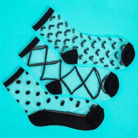 img 2 attached to 🧦 Sheer Ankle Socks: Stripes, Argyle & Bow Patterns, Black & White (3 Pairs)