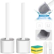 white2 silicone toilet bowl wand cleaner brush and holder set - wall mounted bathroom scrubber brushes for deep cleaning, non-slip long plastic handle, bendable brush head to easily clean toilet corners logo