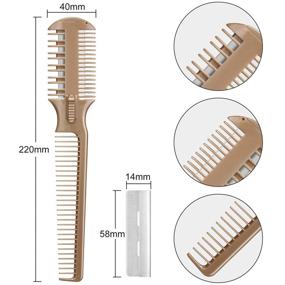 img 3 attached to Профессиональный гребень для стрижки волос - двусторонний гребень-бритва для разрежения и стрижки волос с 10 заменяемыми лезвиями из нержавеющей стали - идеально для создания причесок, разрежения и стрижки волос.