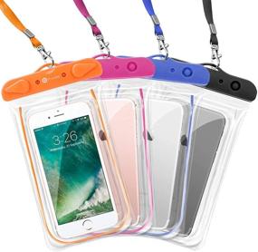 img 4 attached to 📱 F-color 4 Pack Transparent PVC Waterproof Phone Pouch Dry Bag - Ideal for Swimming, Boating, Fishing, Skiing, Rafting - Ultimate Protection for iPhone X, 8, 7, 6S Plus, SE, Galaxy S6, S7, LG G5 & More!