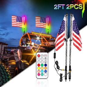 img 4 attached to SWATOW 4×4 LED Whip Lights: 2PCS 2FT Spiral Lighted Whip with Flag, RGB Dancing/Chasing Light Whips for UTV ATV Off-Road