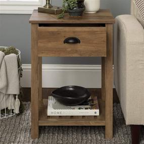img 1 attached to Walker Edison Farmhouse Square Side Accent Table Set - Stylish Storage Solutions for Living Room, Bedroom, and Nightstand - Rustic Oak Finish, 18 Inch