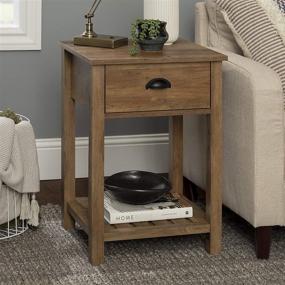 img 4 attached to Walker Edison Farmhouse Square Side Accent Table Set - Stylish Storage Solutions for Living Room, Bedroom, and Nightstand - Rustic Oak Finish, 18 Inch