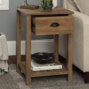img 2 attached to Walker Edison Farmhouse Square Side Accent Table Set - Stylish Storage Solutions for Living Room, Bedroom, and Nightstand - Rustic Oak Finish, 18 Inch