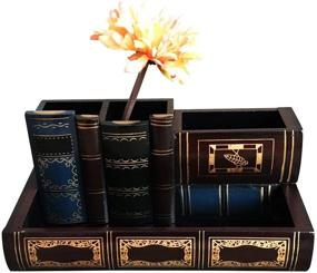 img 4 attached to 📚 Tosnail Decorative Wooden Desk Organizer - Library Book Design Pencil Holder