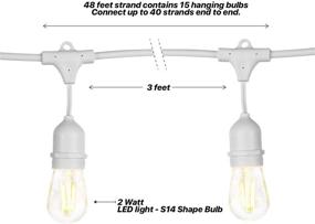 img 3 attached to Brightech Ambience Pro - White, Waterproof LED Outdoor String Lights - Hanging 2W Vintage Edison Bulbs - 48 Ft Cafe Lights Enhancing Bistro Atmosphere in Your Gazebo, Back Yard