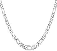 u7 stainless steel figaro chain, 3mm-12mm width, 16-32 inch length, italian style flat link necklace for men and women, gift box included logo