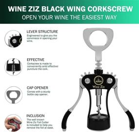 img 3 attached to 🍷 Wine Ziz Large Black Wing Corkscrew Bottle Opener: Sturdy Metal Cork Screw with Foil Cutter and Built-In Beer Cap Openers - Perfect Housewarming Kitchen Gift for Men and Women