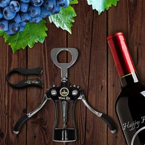 img 1 attached to 🍷 Wine Ziz Large Black Wing Corkscrew Bottle Opener: Sturdy Metal Cork Screw with Foil Cutter and Built-In Beer Cap Openers - Perfect Housewarming Kitchen Gift for Men and Women