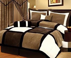 img 1 attached to 🛏️ Full Bed in a Bag Comforter Set - 7 Piece Micro Suede Collection in Brown, Black, and Beige with Accent Pillows
