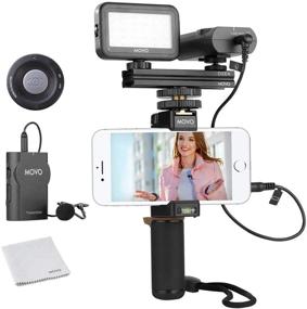 img 4 attached to Улучшите свои видео на YouTube с помощью комплекта для смартфона Movo Wireless Video Kit V2 - держатель, лавальерный микрофон, светодиодный свет и пульт ДУ для iPhone 5-XS Max, Samsung Galaxy.