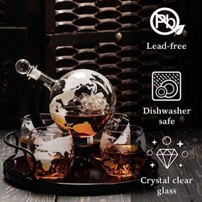 img 1 attached to 🥃 Premium Whiskey Decanter Set with Etched Globe Design - Perfect for Men and Women -Includes Wood Base and 4 Glasses - Ideal for Liquor, Scotch, Bourbon, Brandy, Vodka