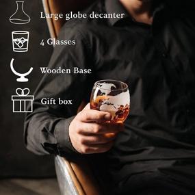 img 2 attached to 🥃 Premium Whiskey Decanter Set with Etched Globe Design - Perfect for Men and Women -Includes Wood Base and 4 Glasses - Ideal for Liquor, Scotch, Bourbon, Brandy, Vodka