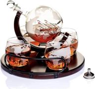 🥃 premium whiskey decanter set with etched globe design - perfect for men and women -includes wood base and 4 glasses - ideal for liquor, scotch, bourbon, brandy, vodka logo