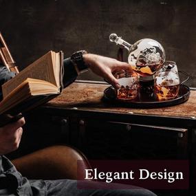 img 3 attached to 🥃 Premium Whiskey Decanter Set with Etched Globe Design - Perfect for Men and Women -Includes Wood Base and 4 Glasses - Ideal for Liquor, Scotch, Bourbon, Brandy, Vodka