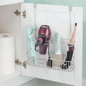 img 2 attached to 🧰 mDesign Over Door Hair Care & Styling Tool Organizer - Storage Basket for Hair Dryer, Flat Iron, Curling Wand, Straighteners, Brushes - Hang Inside or Outside Cabinet Doors - Satin