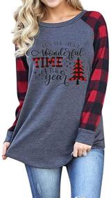 img 2 attached to 🎄 Festive and Fashionable: Women's Merry Christmas Baseball Long Sleeve Raglan Plaid Splicing Tee